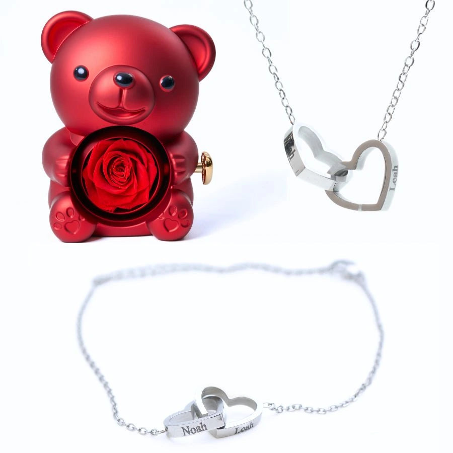 Eternal Rose Bear & Personalized Bracelet & Necklace