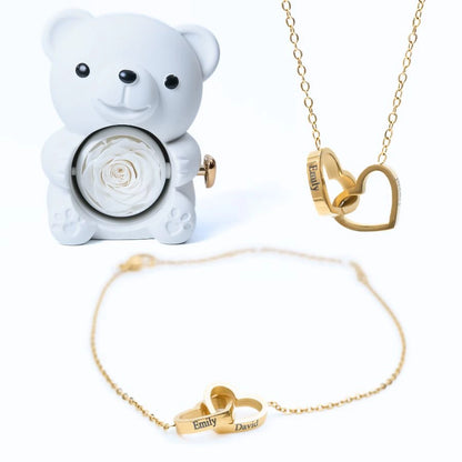 Eternal Rose Bear & Personalized Bracelet & Necklace