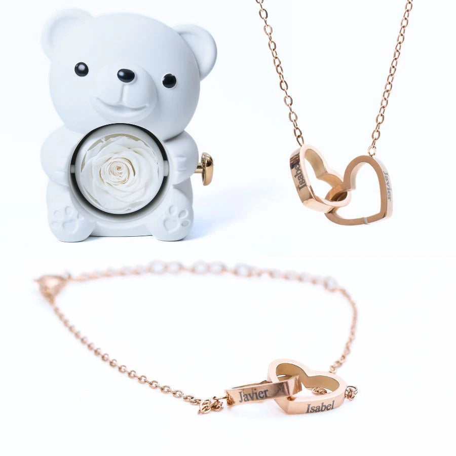 Eternal Rose Bear & Personalized Bracelet & Necklace