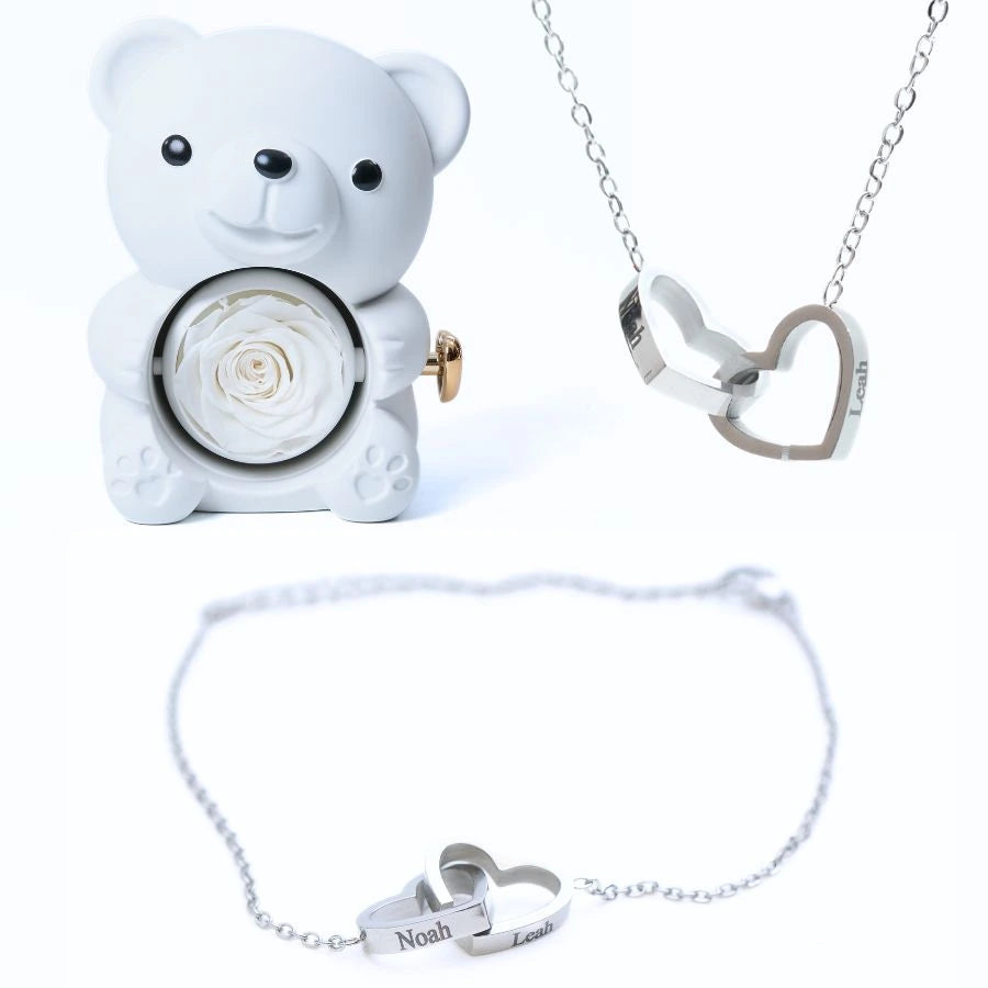 Eternal Rose Bear & Personalized Bracelet & Necklace