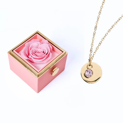 Caja Rosa Eterna & Collar Disco Personalizado