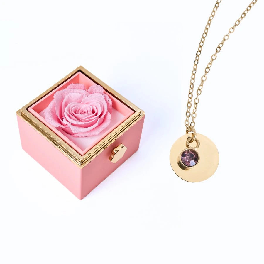 Caja Rosa Eterna & Collar Disco Personalizado