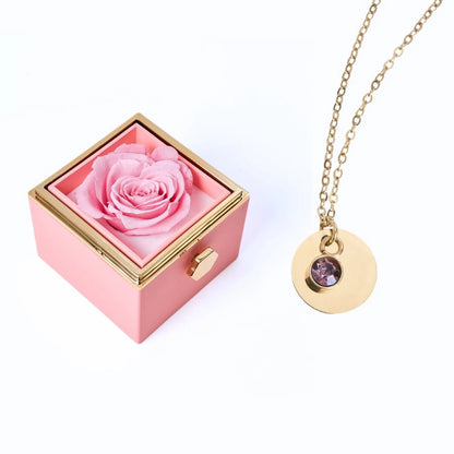 Caja Rosa Eterna & Collar Disco Personalizado