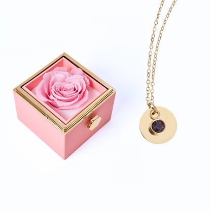 Caja Rosa Eterna & Collar Disco Personalizado