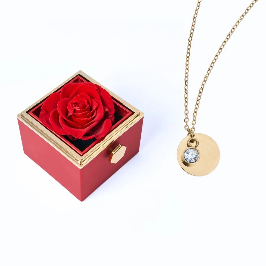 Caja Rosa Eterna & Collar Disco Personalizado