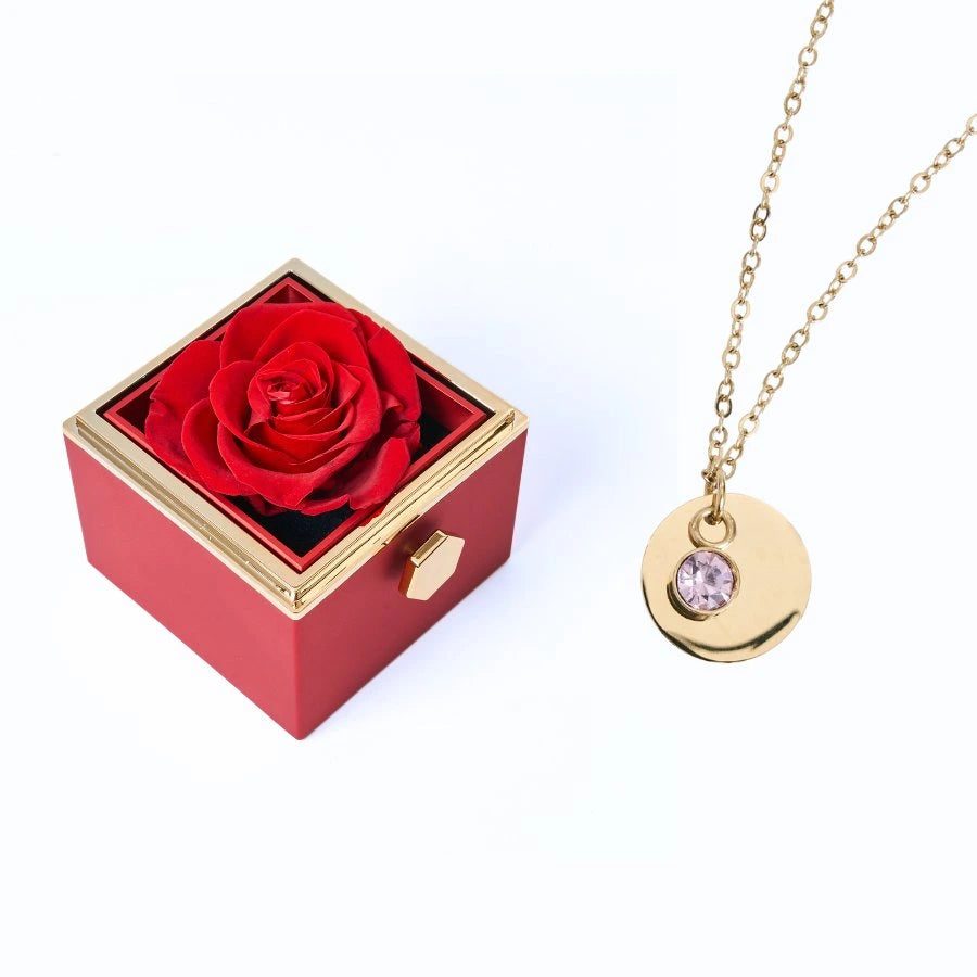 Caja Rosa Eterna & Collar Disco Personalizado