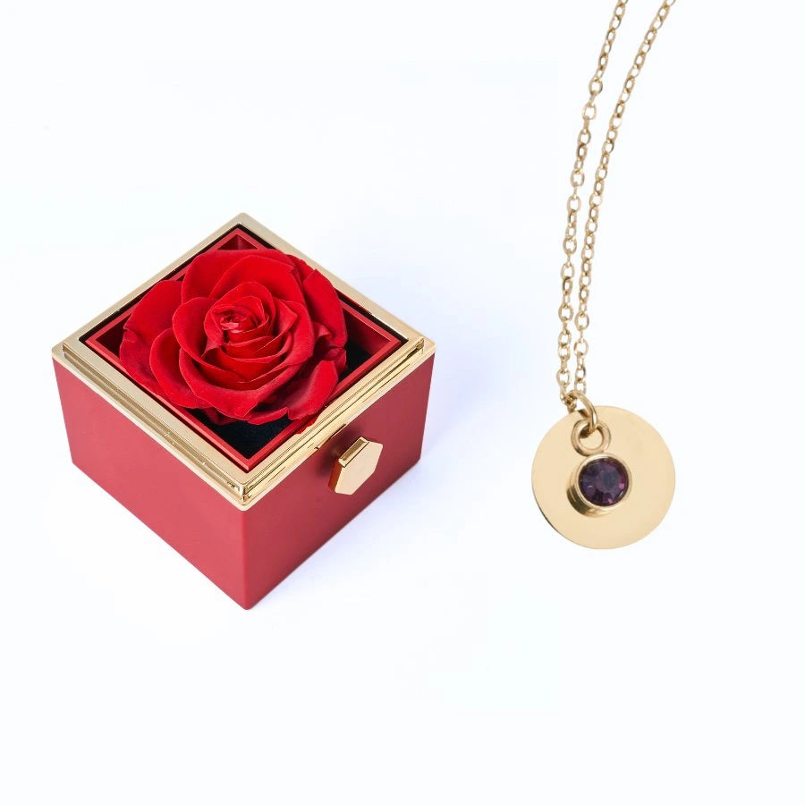 Caja Rosa Eterna & Collar Disco Personalizado