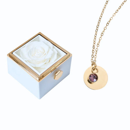 Caja Rosa Eterna & Collar Disco Personalizado