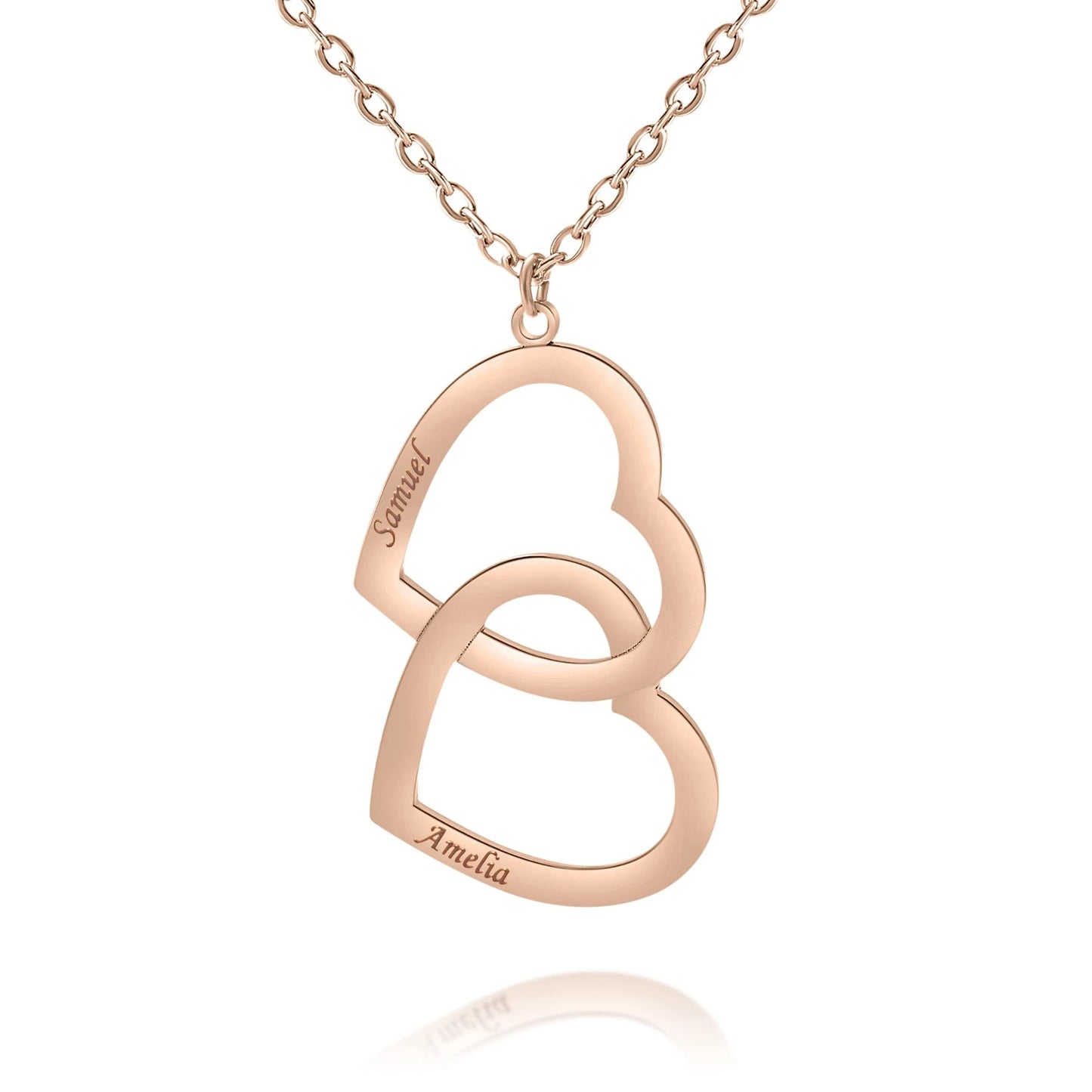 Personalized Double Heart Necklace with Two Names