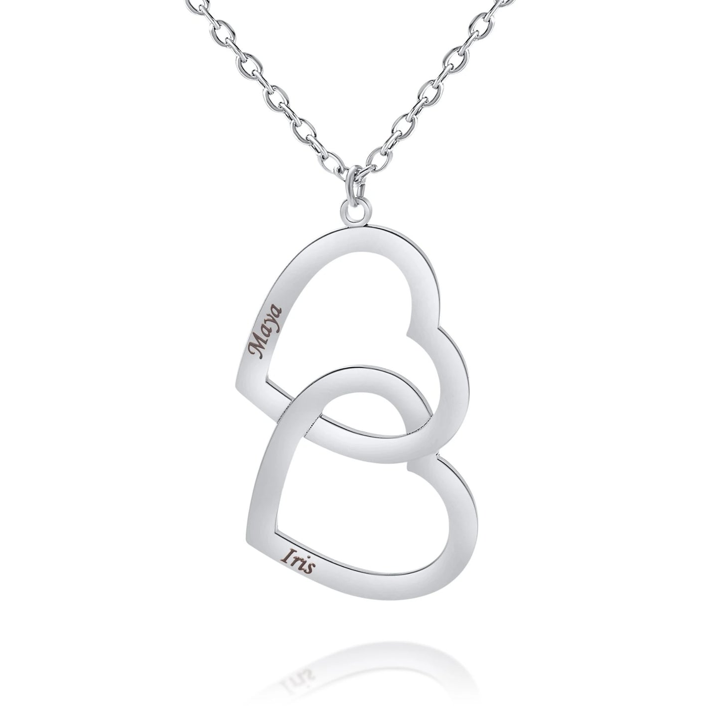 Personalized Double Heart Necklace with Two Names