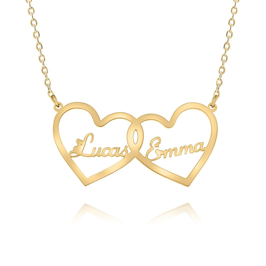 Personalized Double Heart Name Necklace