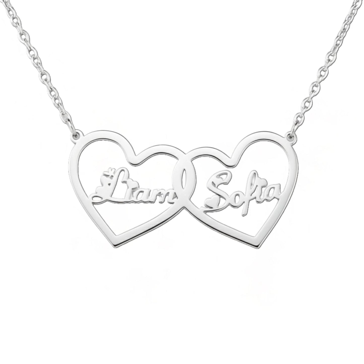 Personalized Double Heart Name Necklace