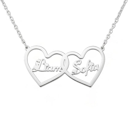 Personalized Double Heart Name Necklace