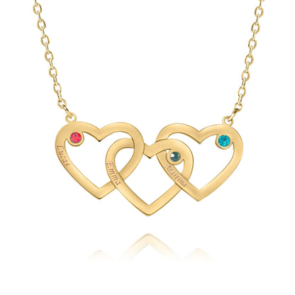 Personalized Triple Heart Necklace with Birthstone