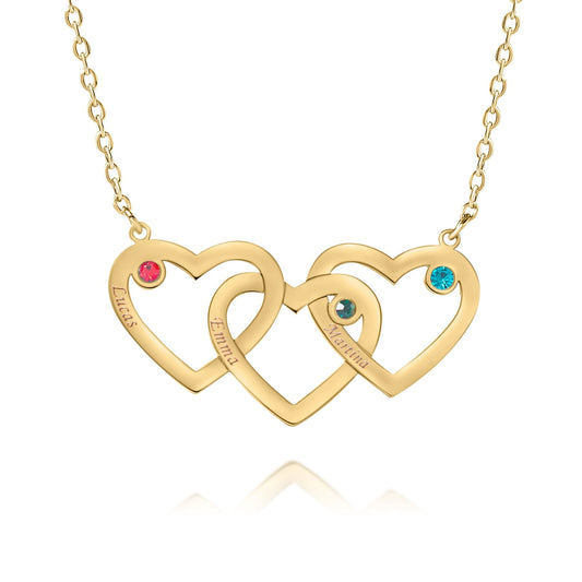 Personalized Triple Heart Necklace with Birthstone