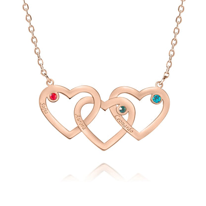 Personalized Triple Heart Necklace with Birthstone