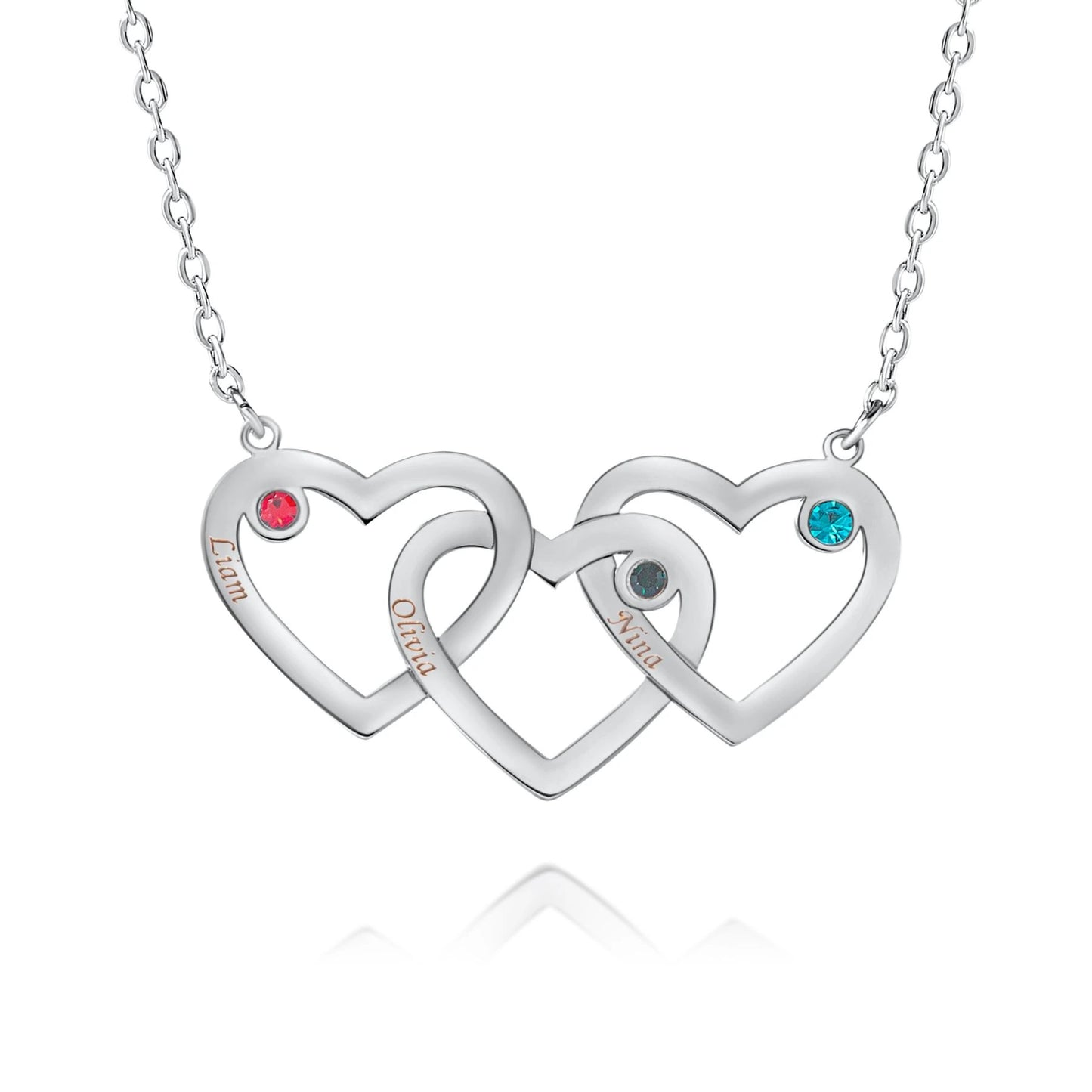 Personalized Triple Heart Necklace with Birthstone