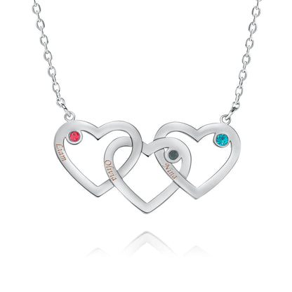 Personalized Triple Heart Necklace with Birthstone
