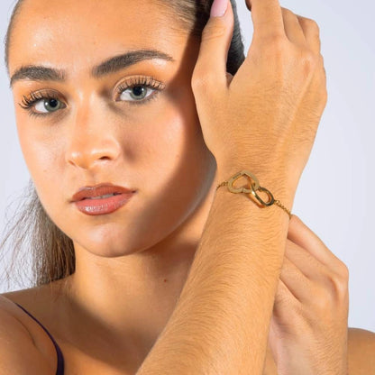 Bracelet Personnalisé à Deux Cœurs Entrelacés