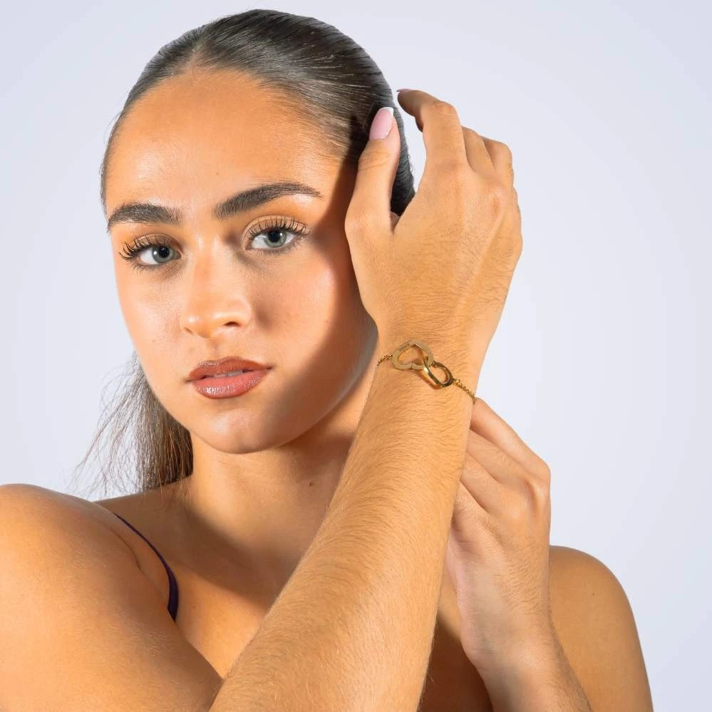 Bracelet Personnalisé à Deux Cœurs Entrelacés