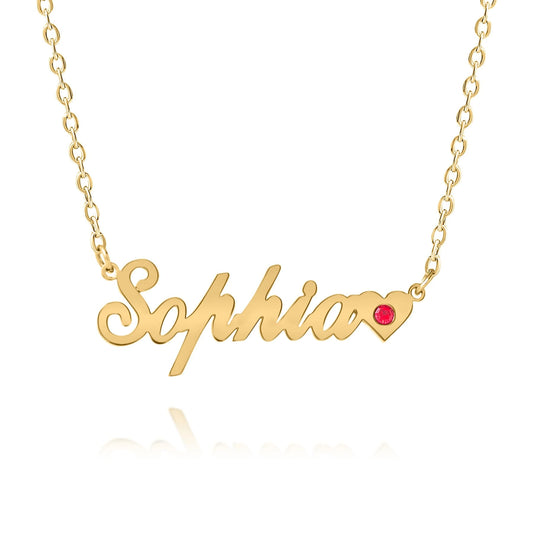 Heart Name Necklace with Birthstone