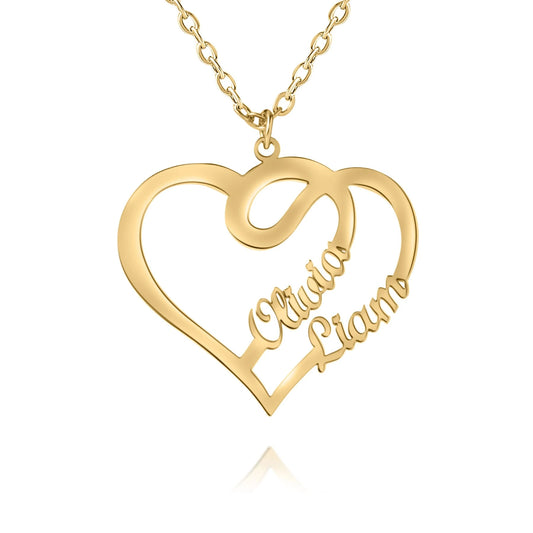 Heart Necklace with 2 Names & Swirls