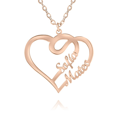 Heart Necklace with 2 Names & Swirls