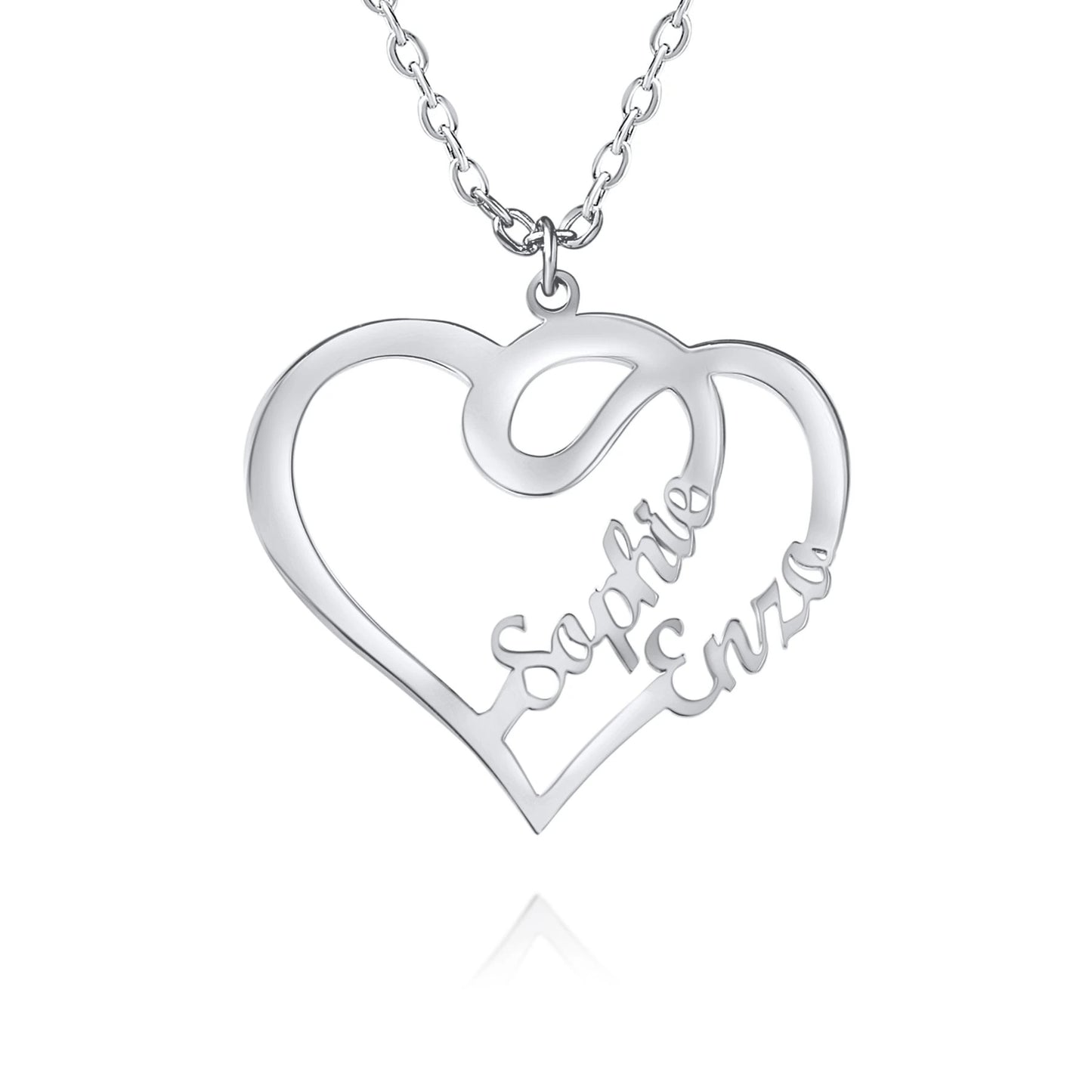 Heart Necklace with 2 Names & Swirls
