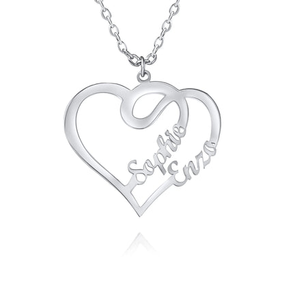 Heart Necklace with 2 Names & Swirls
