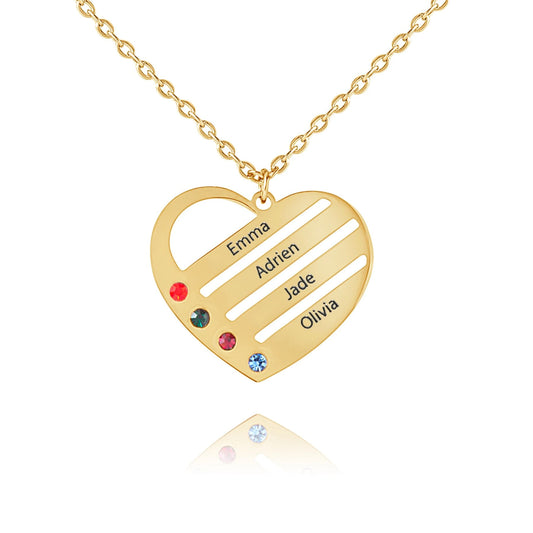 Personalized Heart Necklace with Names & Birthstones
