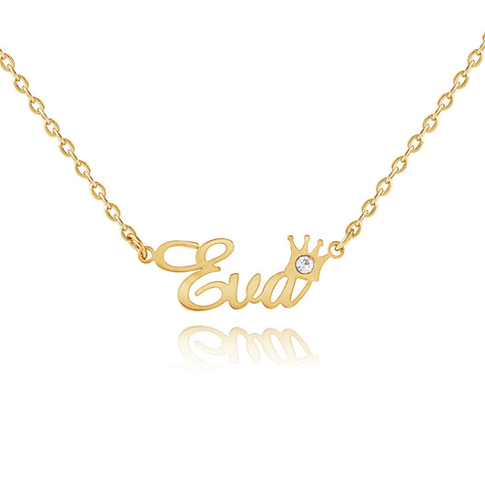 Crown Name Necklace with Birthstone