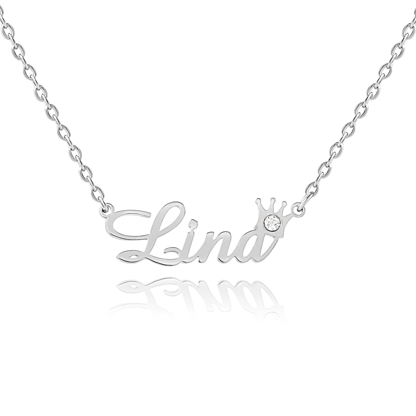 Crown Name Necklace with Birthstone