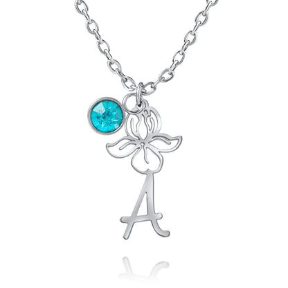 Personalized Engraved Flower Necklace with Birthstone