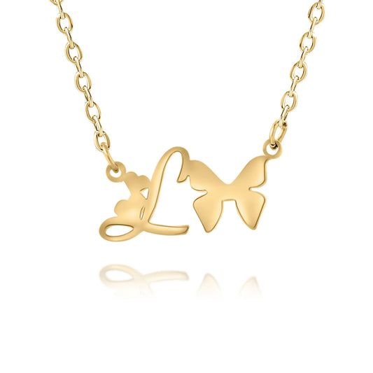 Personalized Heart Butterfly Necklace with Initial