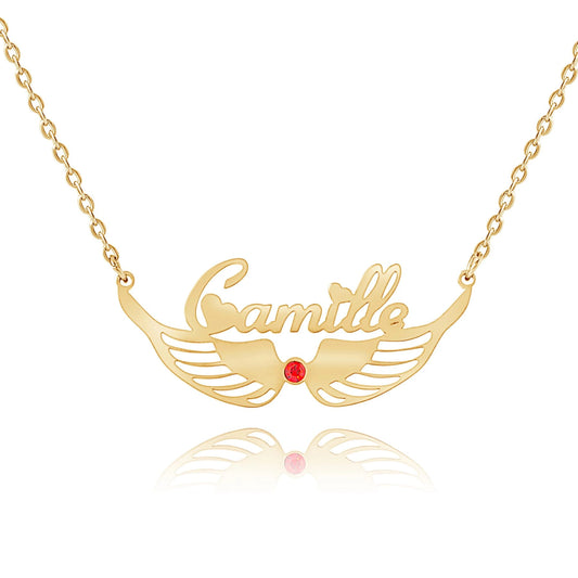 Personalized Birthstone Wings Name Necklace