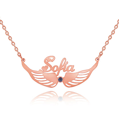 Personalized Birthstone Wings Name Necklace