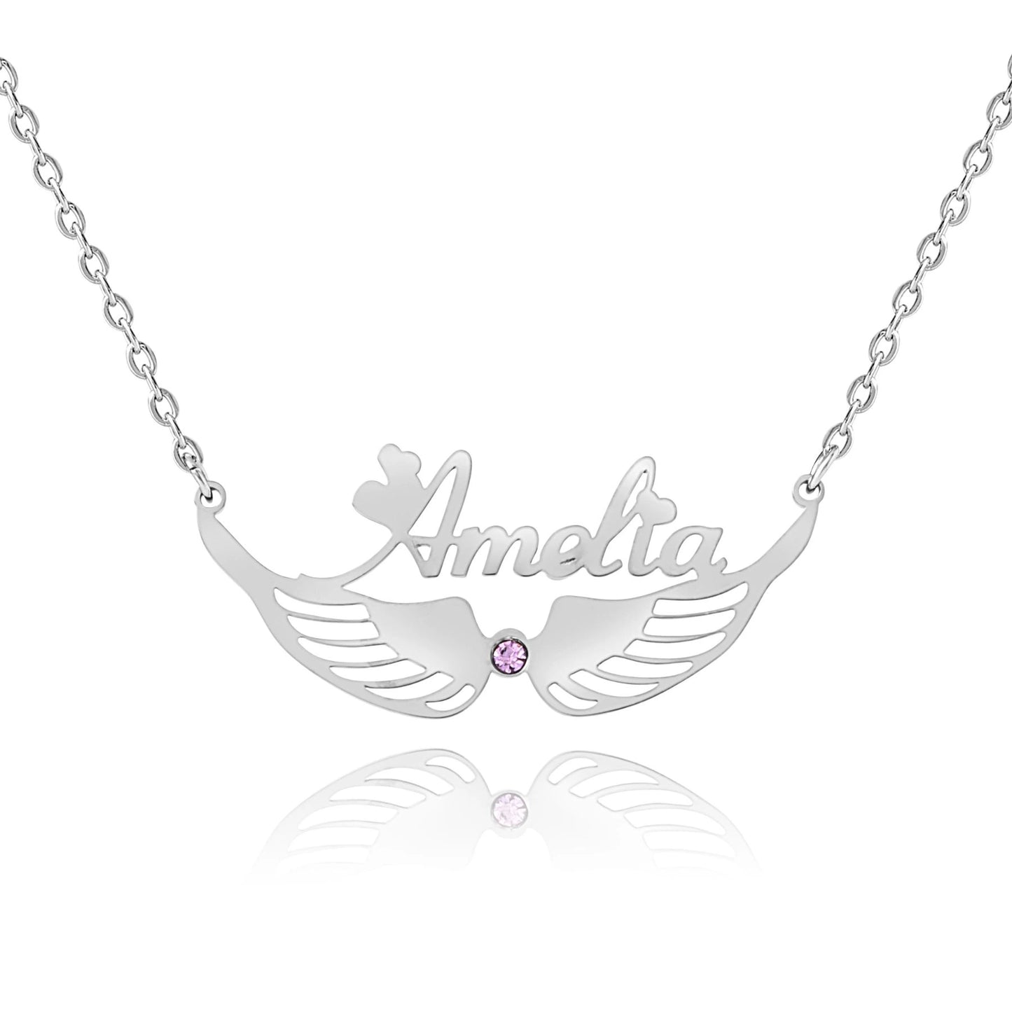 Personalized Birthstone Wings Name Necklace