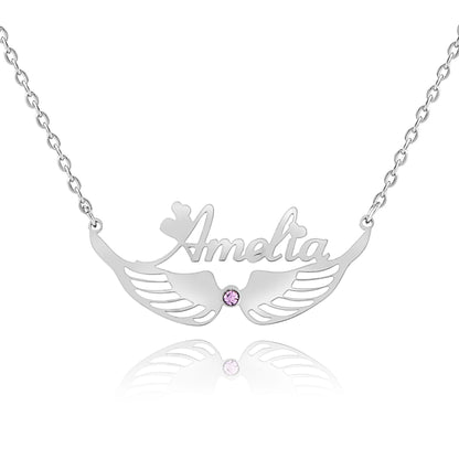 Personalized Birthstone Wings Name Necklace