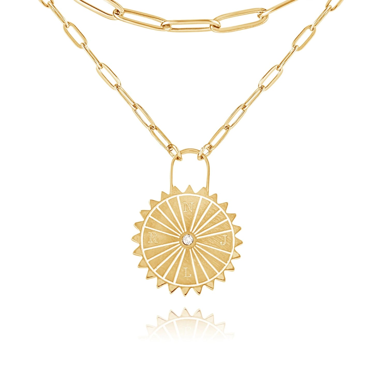 Collana Lucchetto Sole con Iniziali e Pietra Personalizzata