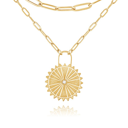 Collana Lucchetto Sole con Iniziali e Pietra Personalizzata