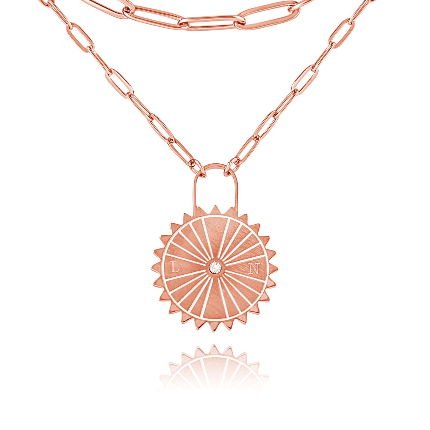 Collana Lucchetto Sole con Iniziali e Pietra Personalizzata
