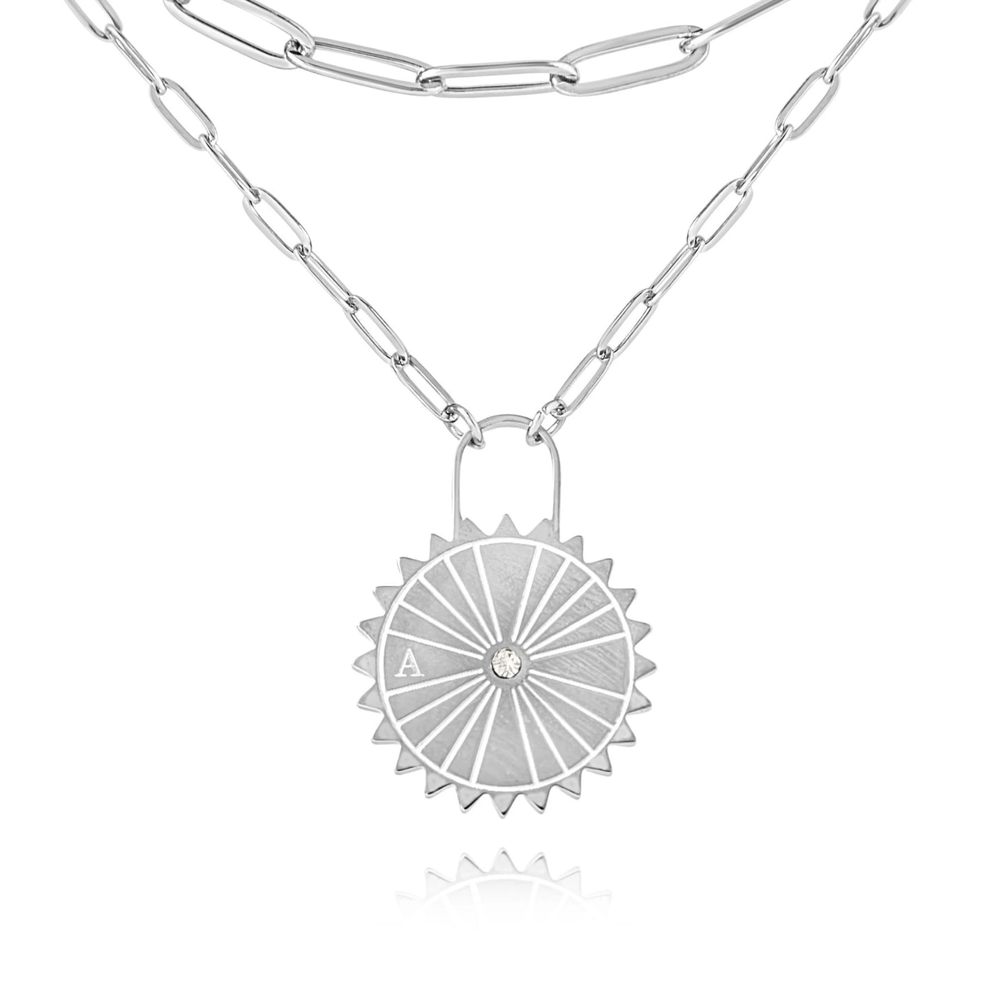 Collana Lucchetto Sole con Iniziali e Pietra Personalizzata