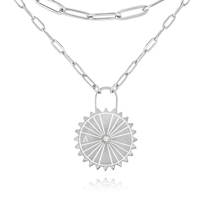 Collana Lucchetto Sole con Iniziali e Pietra Personalizzata