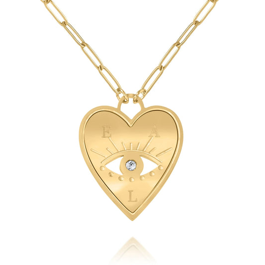 Personalized Heart Necklace with Lucky Eye & Stone