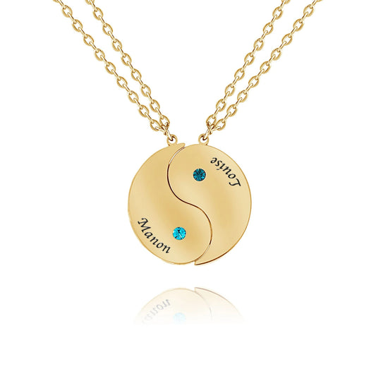 Double Yin Yang Necklace with Name & Birthstone