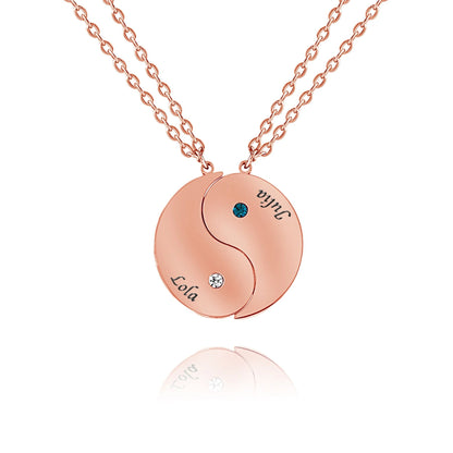 Double Yin Yang Necklace with Name & Birthstone