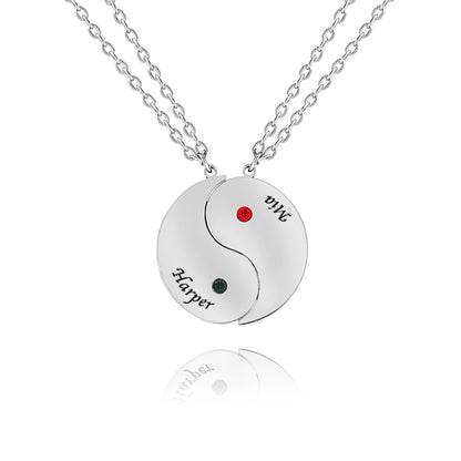 Double Yin Yang Necklace with Name & Birthstone