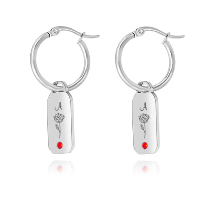 Initials Flower & Stone Earrings