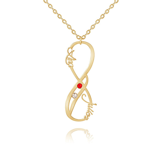 Vertical Infinity Two-Name Birthstone Necklace