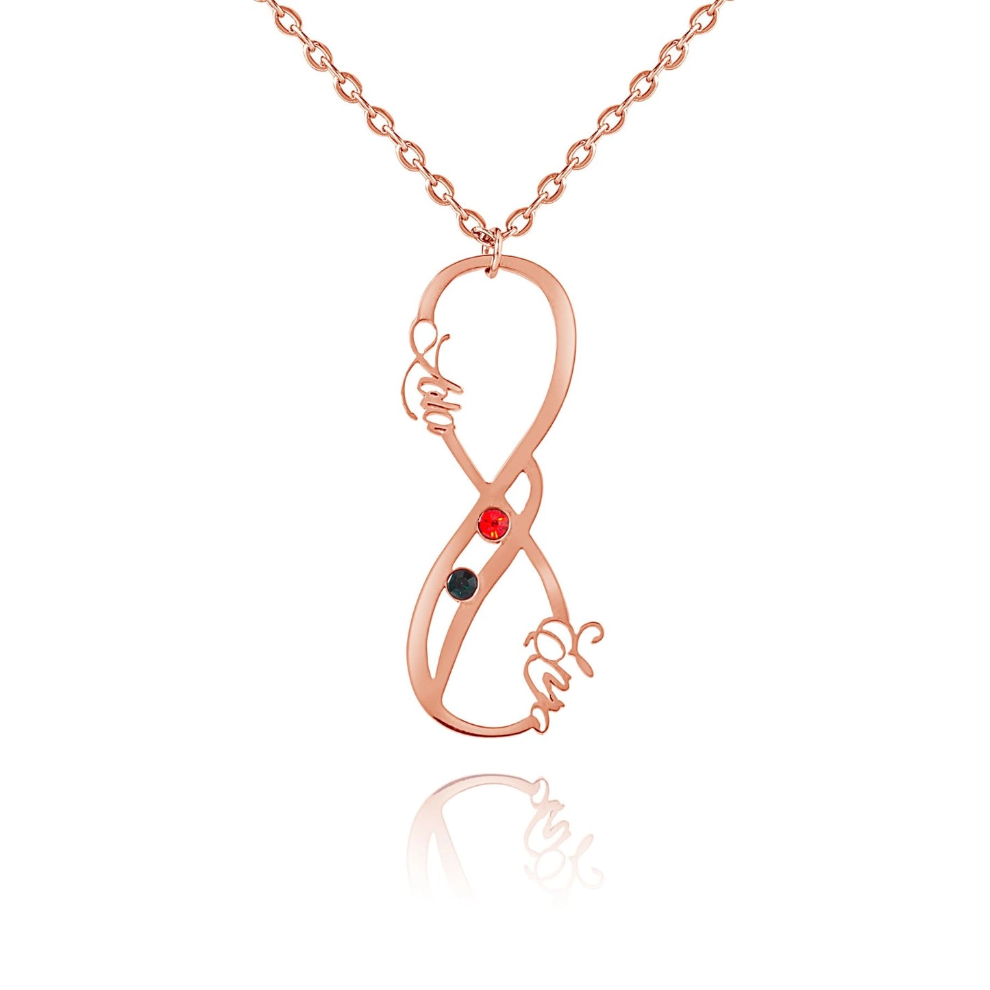 Vertical Infinity Two-Name Birthstone Necklace